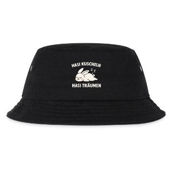Hasi kuscheln – Hasi träumen (Schlafhase) - Kinder Bucket Hat - Schwarz - Vorne
