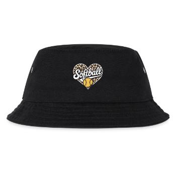 Leopard Muster Softball Herz Design - Kinder Bucket Hat - Schwarz - Vorne