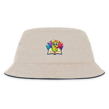 Cheerful Bookworm - Kids’ Bucket Hat - ecru/navy - Front