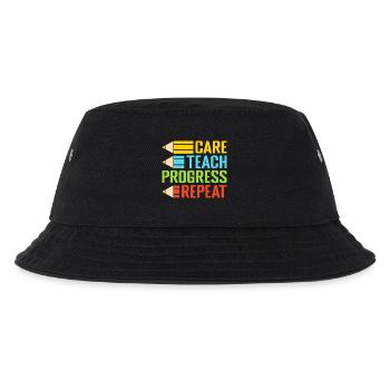 Pre K Teacher Care Teach Repeat Kindergarten - Kinder Bucket Hat - Schwarz - Vorne