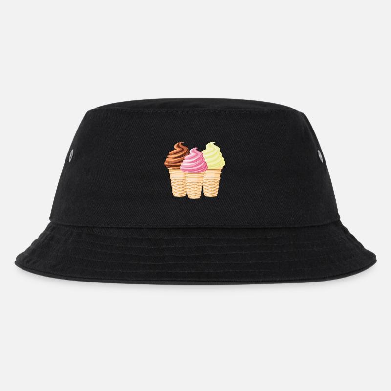 Softeis Vanille Schokolade Erdbeere - Kinder Bucket Hat - Schwarz