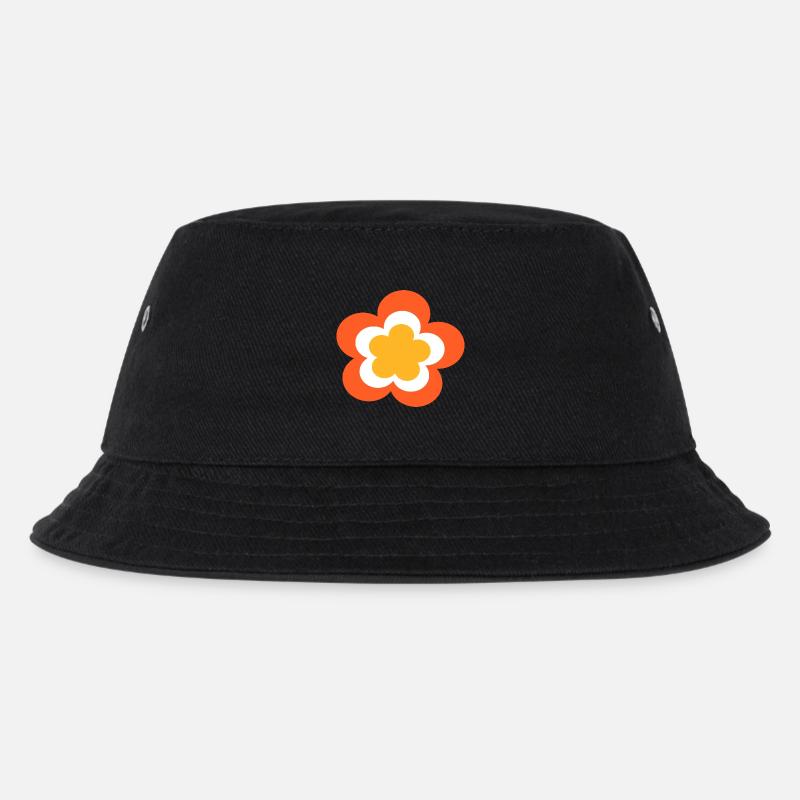 70er Jahre Blume Muster - Kinder Bucket Hat - Schwarz