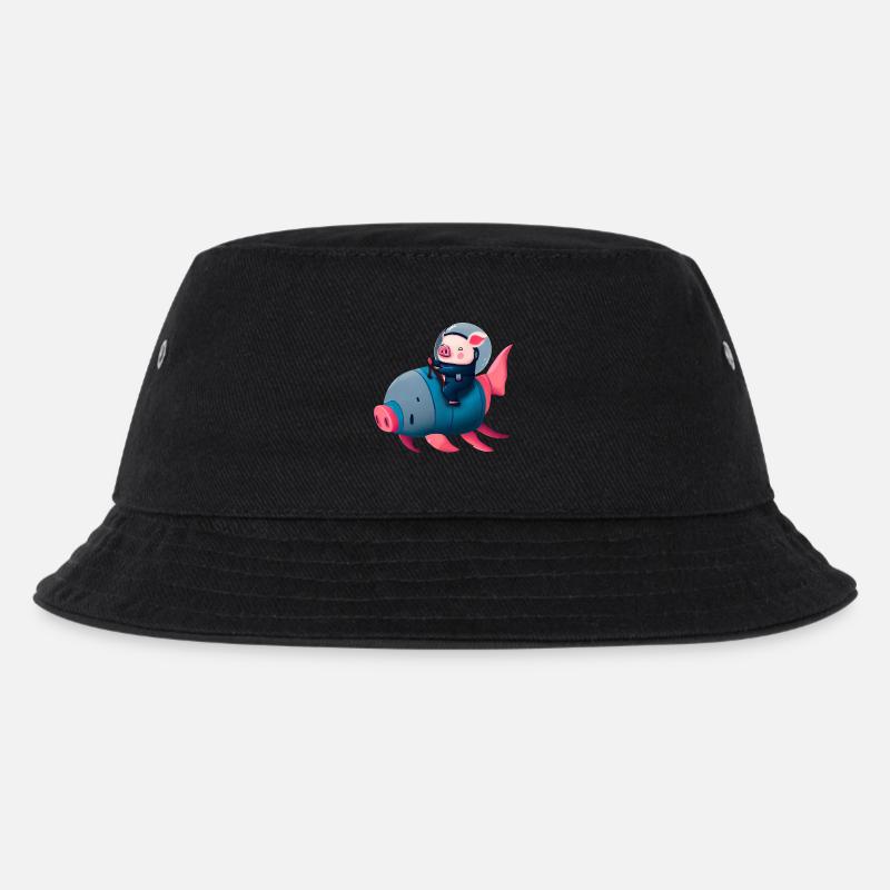 Schwein Astronaut auf Schweine Rakete - Kinder Bucket Hat - Schwarz