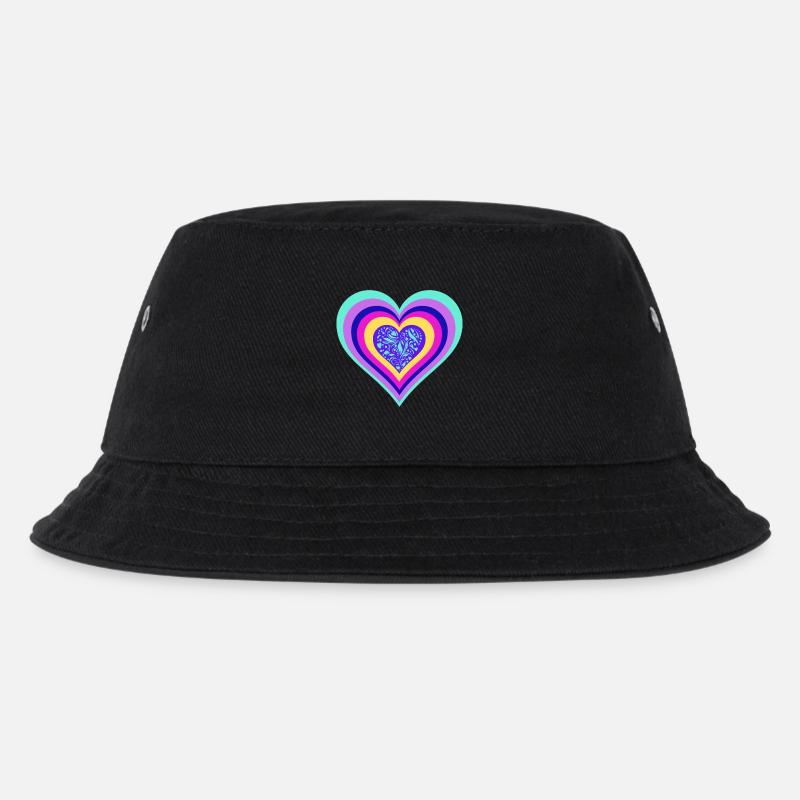 Buntes Herz mit Floralem Muster - Kinder Bucket Hat - Schwarz
