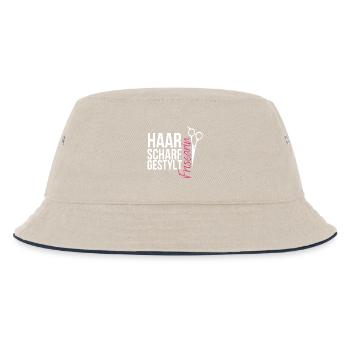Haarscharf gestylt - Frisearin, Friseurin - Kinder Bucket Hat - Natur/Navy - Vorne