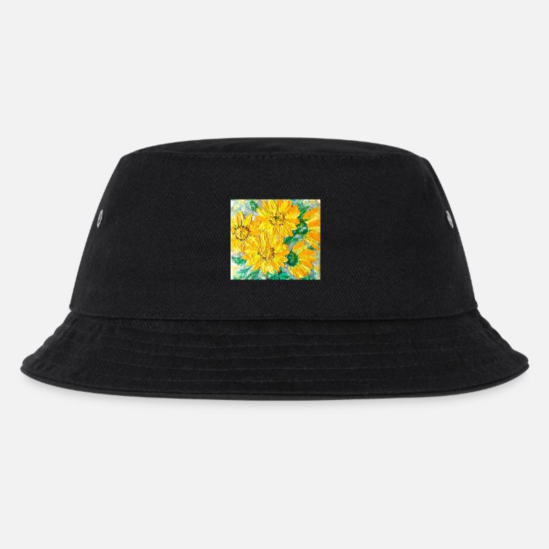Sonnenblumen bemalt mit Express-Pinsel - Kinder Bucket Hat - Schwarz