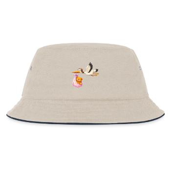 Baby Mädchen Storch mit Teddy im Tuch Geschenk - Kinder Bucket Hat - Natur/Navy - Vorne