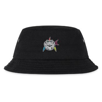 Tattooed Shark Cartoon with Skull Fins - Kids’ Bucket Hat - black - Front