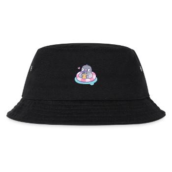 Niedliche Taube trinkt tropisches Getränk im Poolfloat - Kinder Bucket Hat - Schwarz - Vorne