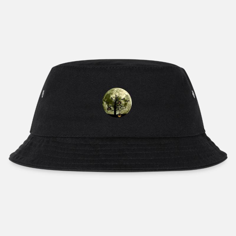 Scary evil shadow pumpkin tree moon bat - Kids’ Bucket Hat - black