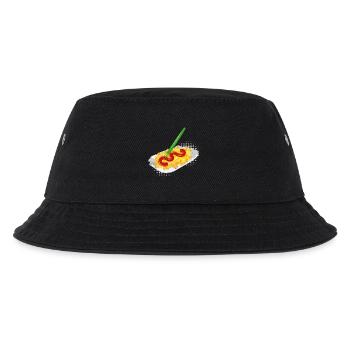 French fries with ketchup in a cardboard bowl and fork - Kids’ Bucket Hat - black - Front