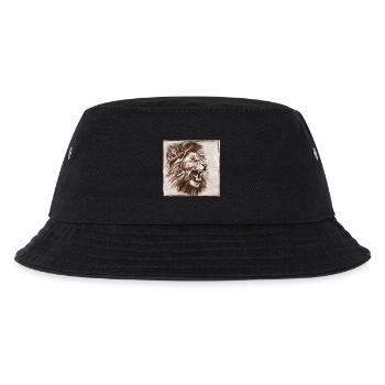 Löwenkopf Profil – majestätische Löwenzeichnung - Kinder Bucket Hat - Schwarz - Vorne