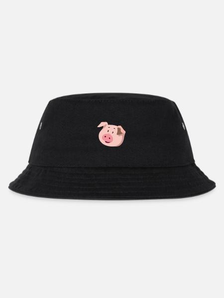 Schweinchen-Kopf – niedliche Tier Illustration - Kinder Bucket Hat - Schwarz