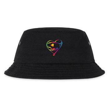 buntes Band in Herz Form und Regenbogen Farben - Kinder Bucket Hat - Schwarz - Vorne