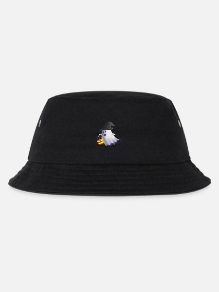 Ghost with Witch Hat and Jack-o'-Lantern - Kids’ Bucket Hat - black