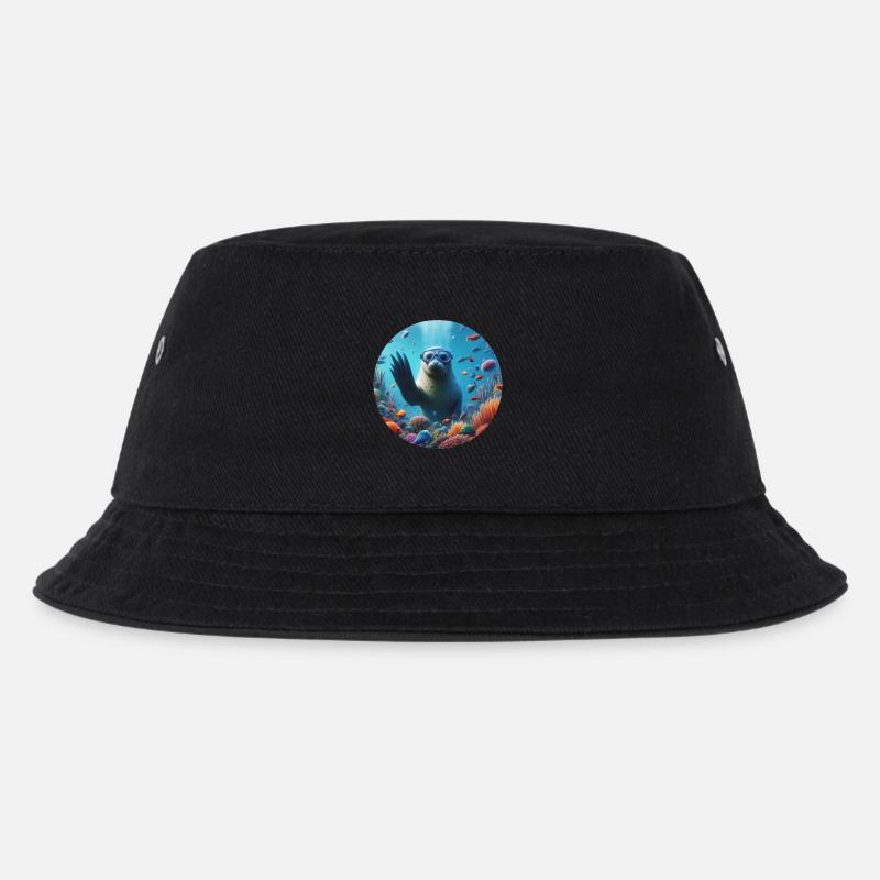 Robbe im Meer mit Taucherbrille - Kinder Bucket Hat - Schwarz