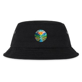 Landscape colorful with sun, mountains and lake made of plasticine - Kids’ Bucket Hat - black - Front