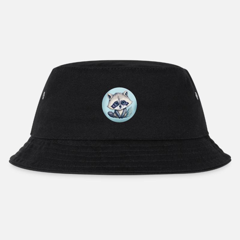 Illustrazione dell'acquerello Bambino procione carino - Cappello alla pescatora per bambini - nero