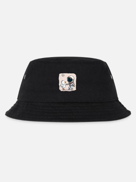 Cute Astronaut and Goose Cartoon Design | Space - Kids’ Bucket Hat - black