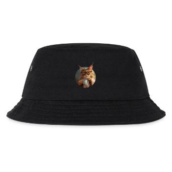 Illustration der Katze mit ihrer Kaffeetasse - Kinder Bucket Hat - Schwarz - Vorne