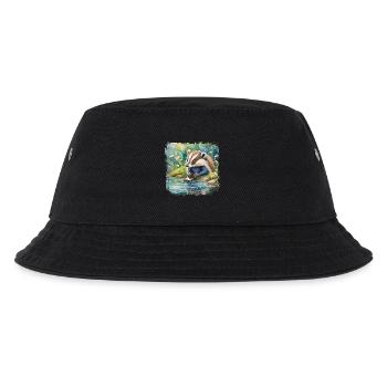 Cute young badger with mobile phone, children's book style - Kids’ Bucket Hat - black - Front