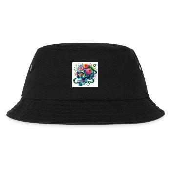 Aquarell blauer Totenkopf und Schlangen - Kinder Bucket Hat - Schwarz - Vorne