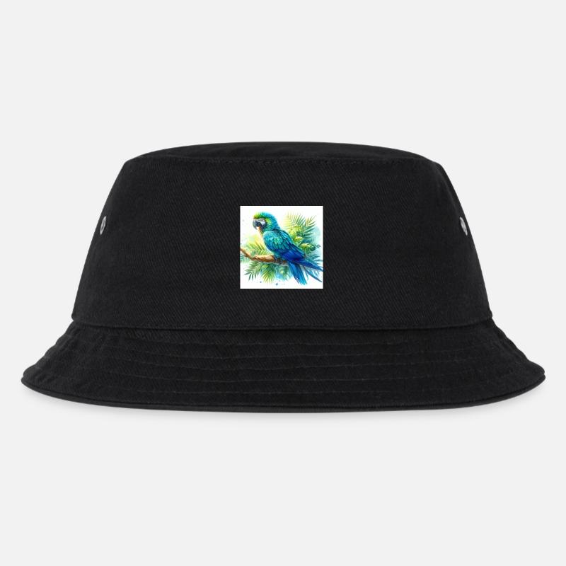 Aquarell Blauer Ara - Kinder Bucket Hat - Schwarz