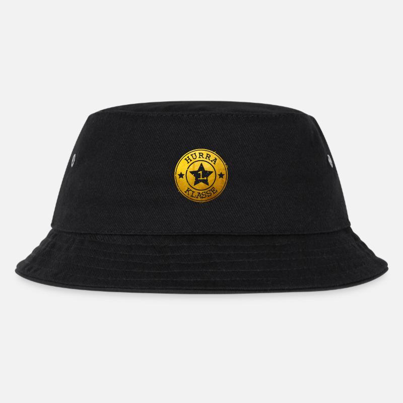 Hurra 1. Klasse - goldenes Emblem mit Stern  - Kinder Bucket Hat - Schwarz
