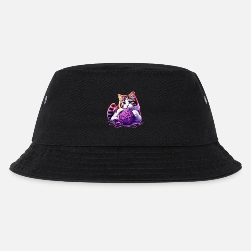 Katze spielt mit einem Wollknäuel - Kinder Bucket Hat - Schwarz