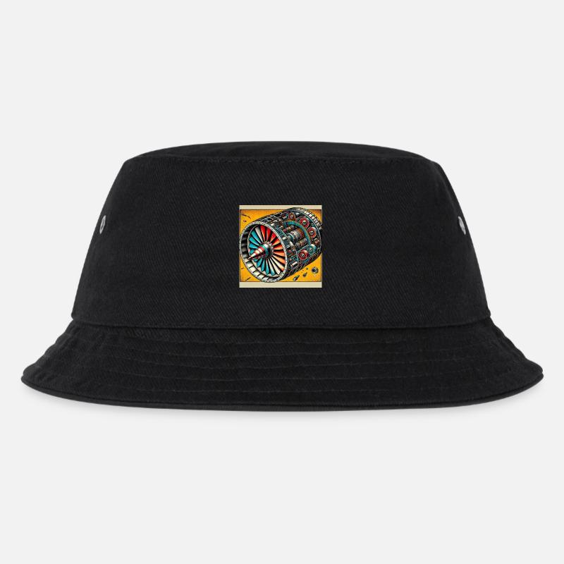 Turbine Unleashed: Comic Art - Flugzeug Turbine - Kinder Bucket Hat - Schwarz