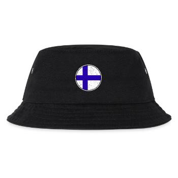 Finnische Flagge — Distressed Style & im Kreis - Kinder Bucket Hat - Schwarz - Vorne