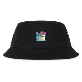 sun, island, airplane, palm trees, hot air balloon - Kids’ Bucket Hat - black - Front