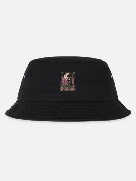 Waschbär Blumen Mond Vintage Cottagecore - Kinder Bucket Hat - Schwarz