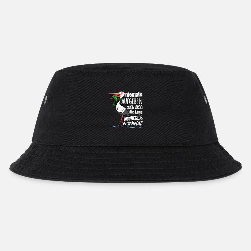 Frosch und Storch - Niemals Aufgeben - Spruch - Kinder Bucket Hat - Schwarz