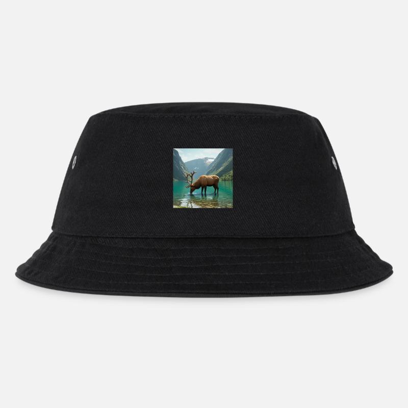 Alpenhirsch am ruhigen See - Kinder Bucket Hat - Schwarz