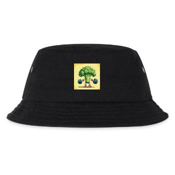 Brokkoli Kraftprotz mit Hantel - Kinder Bucket Hat - Schwarz - Vorne