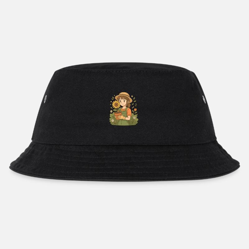 Sonnenblumen Gartenmädchen – Süße Anime Gärtnerin - Kinder Bucket Hat - Schwarz