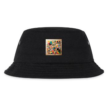 Abstrakte Komposition aus farbigen Formen - Kinder Bucket Hat - Schwarz - Vorne