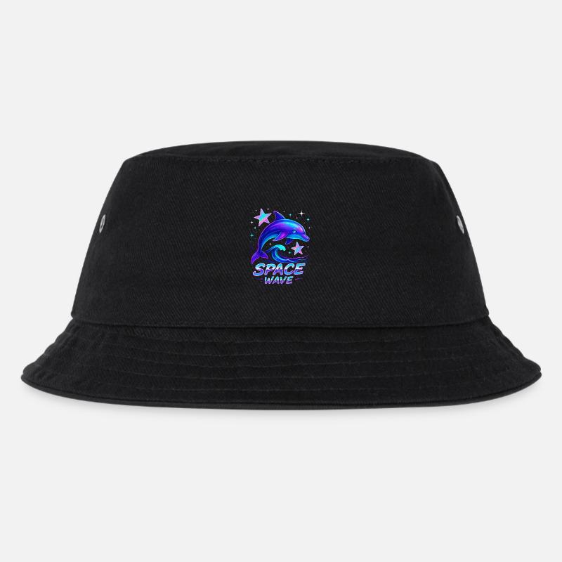 Neon Space Wave Delphin Design - Kinder Bucket Hat - Schwarz