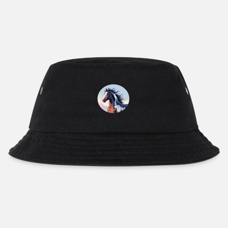 Tinker stallion galloping in mountain landscape - Kids’ Bucket Hat - black