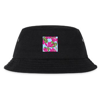 Helles Muster mit Alpenveilchenblüten - Kinder Bucket Hat - Schwarz - Vorne