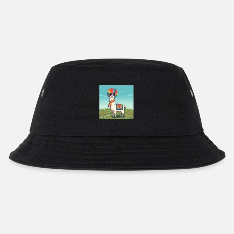 Funky Regenbogen Lama - Kinder Bucket Hat - Schwarz