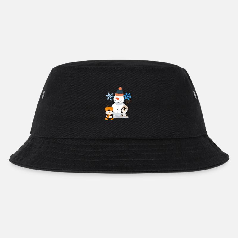 Winter Joy Snowman Penguins - Kids’ Bucket Hat - black
