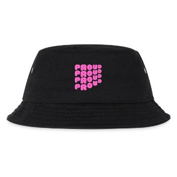 Pride / CSD / LGBTQ+ Design "PROUD" - Kinder Bucket Hat - Schwarz - Vorne