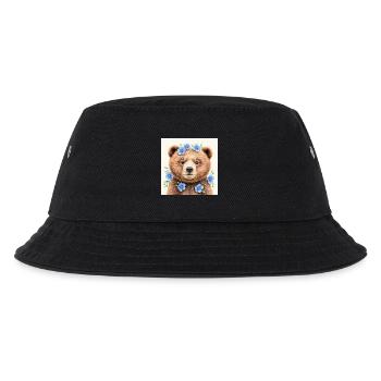 Blue Flower Bear Templates - Kids’ Bucket Hat - black - Front