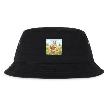 Osterhase mit Korb und Eiern - Kinder Bucket Hat - Schwarz - Vorne