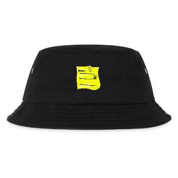 Notizzettel gelb – Büroklammer & Fake‑Fliege - Kinder Bucket Hat - Schwarz - Vorne