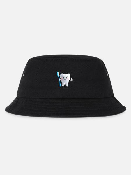 Lächelnder Zahn mit Zahnbürste - Kinder Bucket Hat - Schwarz