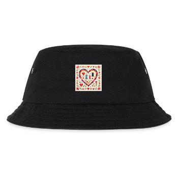 Patchwork Herz mit Garnen - Kinder Bucket Hat - Schwarz - Vorne