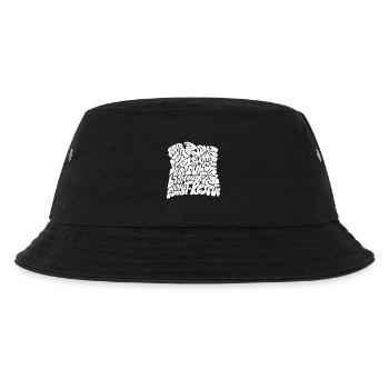 Quadratische Wortwolke zum Thema Wildwasser - Kinder Bucket Hat - Schwarz - Vorne